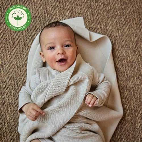 Image of 100% Organic Cotton Knit Receiving Baby Blanket for Newborns - Soft, Breathable Blanket for Crib & Stroller - Nursery Gift (Ultra Soft Fog)