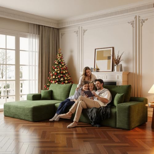Image of Boneless Couch, Modular Sectional Couches for Living Room, U-Shaped Cloud Couch Sofa with Deep Seat, Fluffy Corduroy Upholstered Corner Sofa