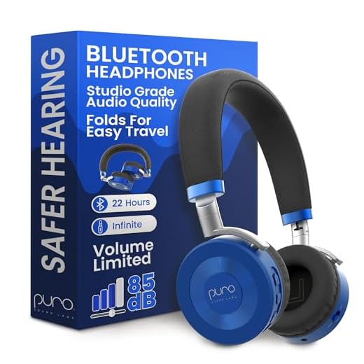 Puro Sound Labs JuniorJam Plus Volume Limiting Headphones for Kids, Safer Audio to Protect Hearing- Adjustable Bluetooth Headphones for Tablets, Smartphones, PCs- 22-Hour Battery Life (Blue)