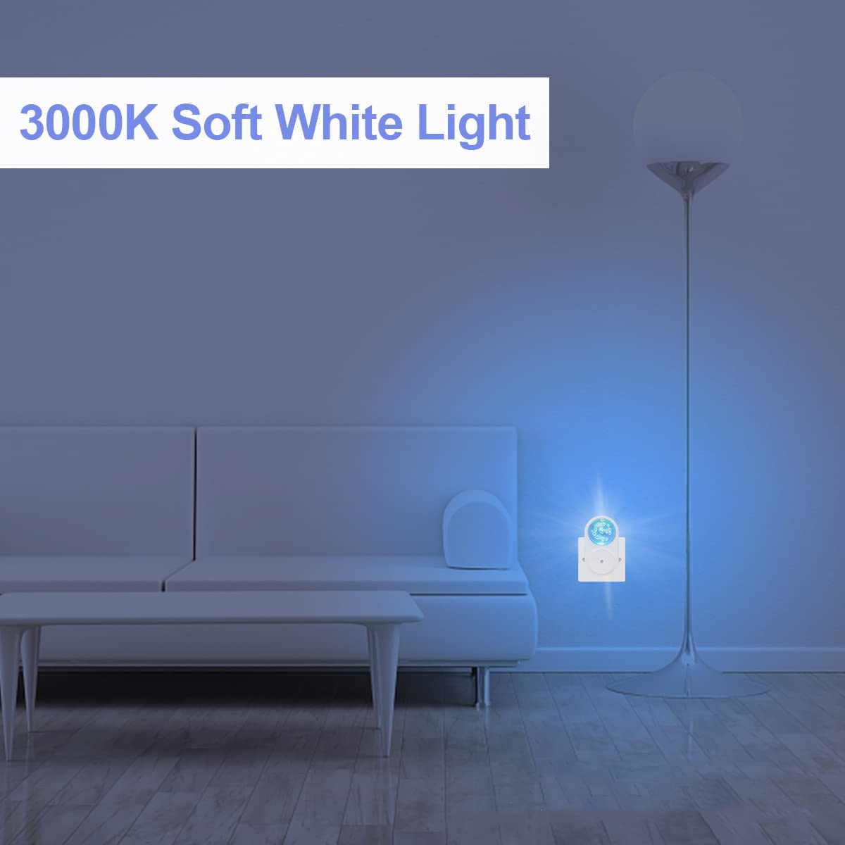 Zestaw 2 lamp ściennych LED z czujnikiem zmierzchu, lampka nocna ciepła biel 7 s, idealna do salonu, sypialni i schodów.