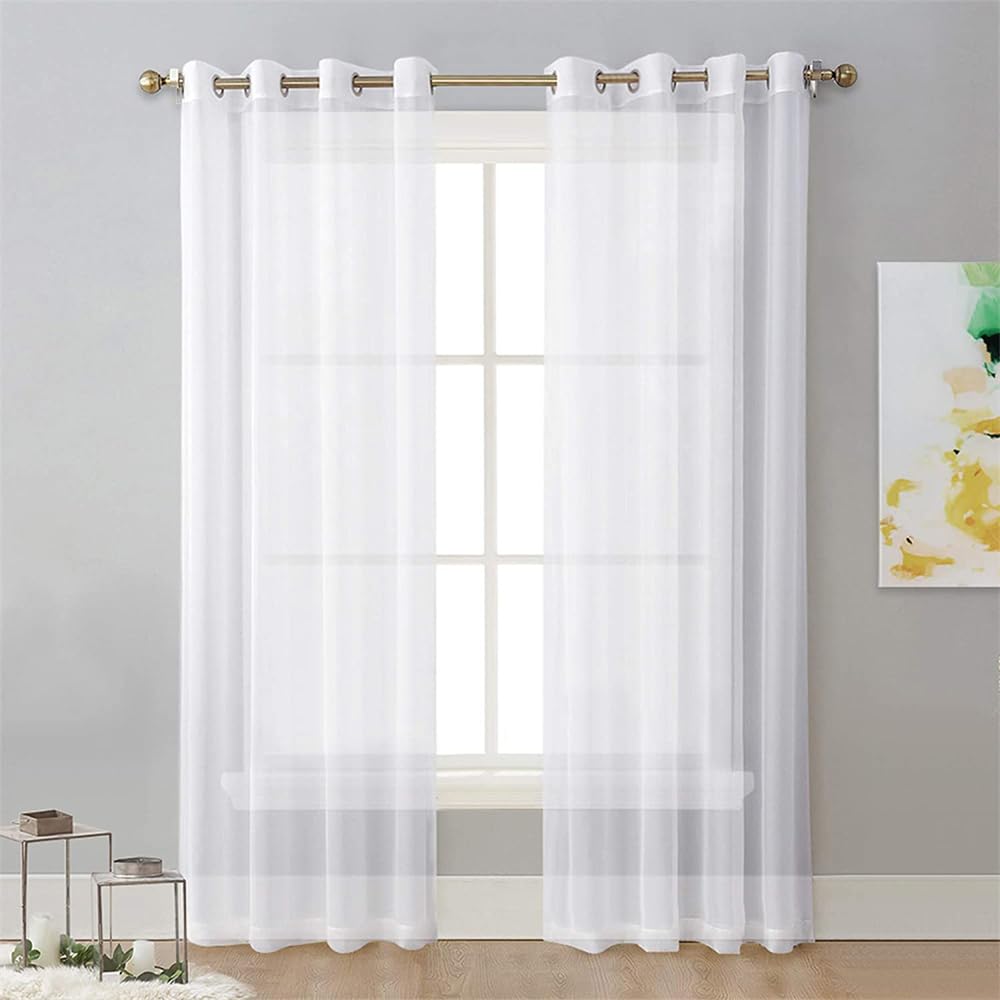 Surwin Color Sólido Translucidas Cortinas Salon, 2 Piezas Cortina con Ojales 132x240 cm Blanco, Cocina Dormitorio Cortinas y Moderno Visillos Cortos para Ventanas