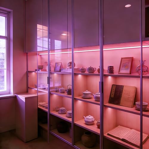 Image of ZSLAIFU Battery Powered LED Strip Lights, 3.3FT COB LED Strip Light, Battery Operated LED Lights, Pink LED Strip Lights Battery Powered for Closet, Cabinet, Shelf, Kitchen, DIY Lighting
