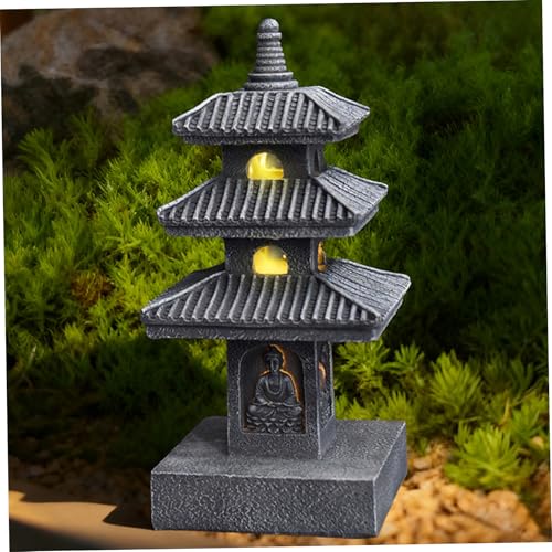 Lanterne japonaise pagode extérieure solaire LED grise - 2