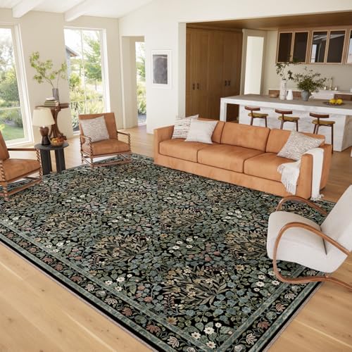 Image of Traditional Design Vintage Floral Area Rug 9 x 12,Washable Area Rugs - Perfect for Living Room, Bedroom, Kids Room, Nursery - Stain & Water Resistant Non-Slip, Dining Room Decor