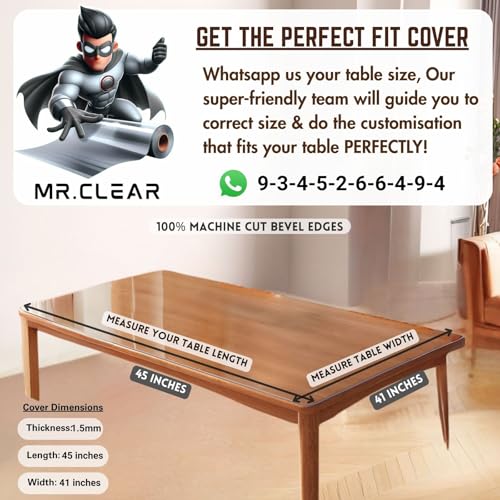 Image of Mr.Clear Super Shield | India's 1st & Only Antibacterial Table cover | (45 x 41 Inches, 1.5mm) | 4 & 6 Seater Waterproof PVC Cloth | Office & Home Dining Tables Top Thick & Water Proof Clear Protector