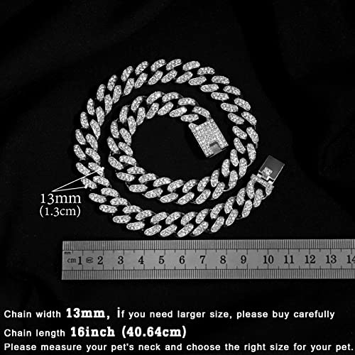 Image of Cuban Link Dog Collar Gold Silver Color Metal Dog Chain Collar Cuban Diamond Chain Pet Collars for Dogs Cats Jewelry 8 /10 /14 /16 /18 /20 /24 /28 Inch (16inch, Silver)