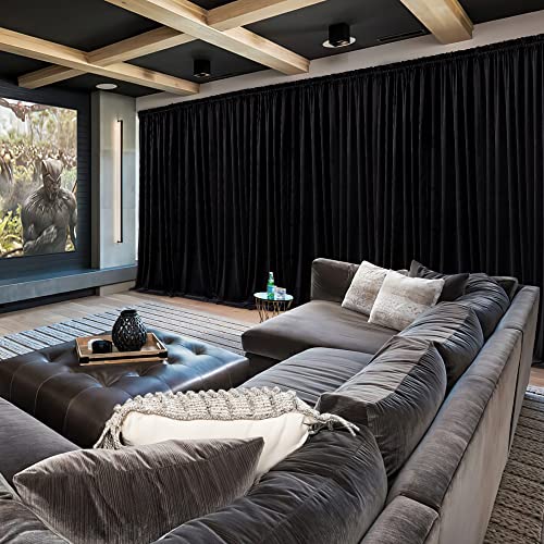 Image of RYB HOME Black Velvet Curtains - Extra Long Heavy Duty Velvet Drapes for French Door /Large Window, Thermal Insulated Window Panels Heat & Light Block Curtain Panels, 52 x 108, 2 Pieces | Thermal Insulated, Room Darkening, Privacy UV Protection, Loft Apartment Living Room, Black, W52 x L108, 2 Panels