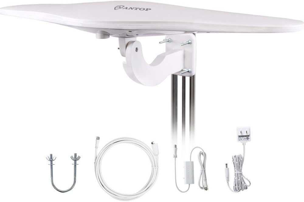 ANTOP Wing Omni-Directional Outdoor HDTV Antenna with Smartpass Amplifier &Noise-Free 4G Filter and UHF/VHF Enhanced for 70 Miles Reception,Fit for Outdoor/RV/Attic Use(33ft Coaxial Cable) AT-417B