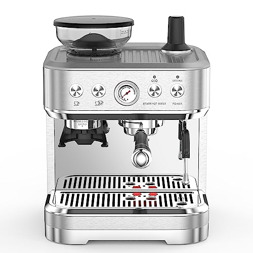Stainless Steel Espresso Machine with Conical Burr Grinder, 15-Bar, PID Temp Control, 58mm...
