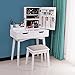 BEWISHOME Vanity Set White Makeup Table Cushioned Stool, Lockable Jewelry Storage Cabinet with Mirror Dressing Desk Armoire Organizer, 2 Sliding Drawers, FST04W