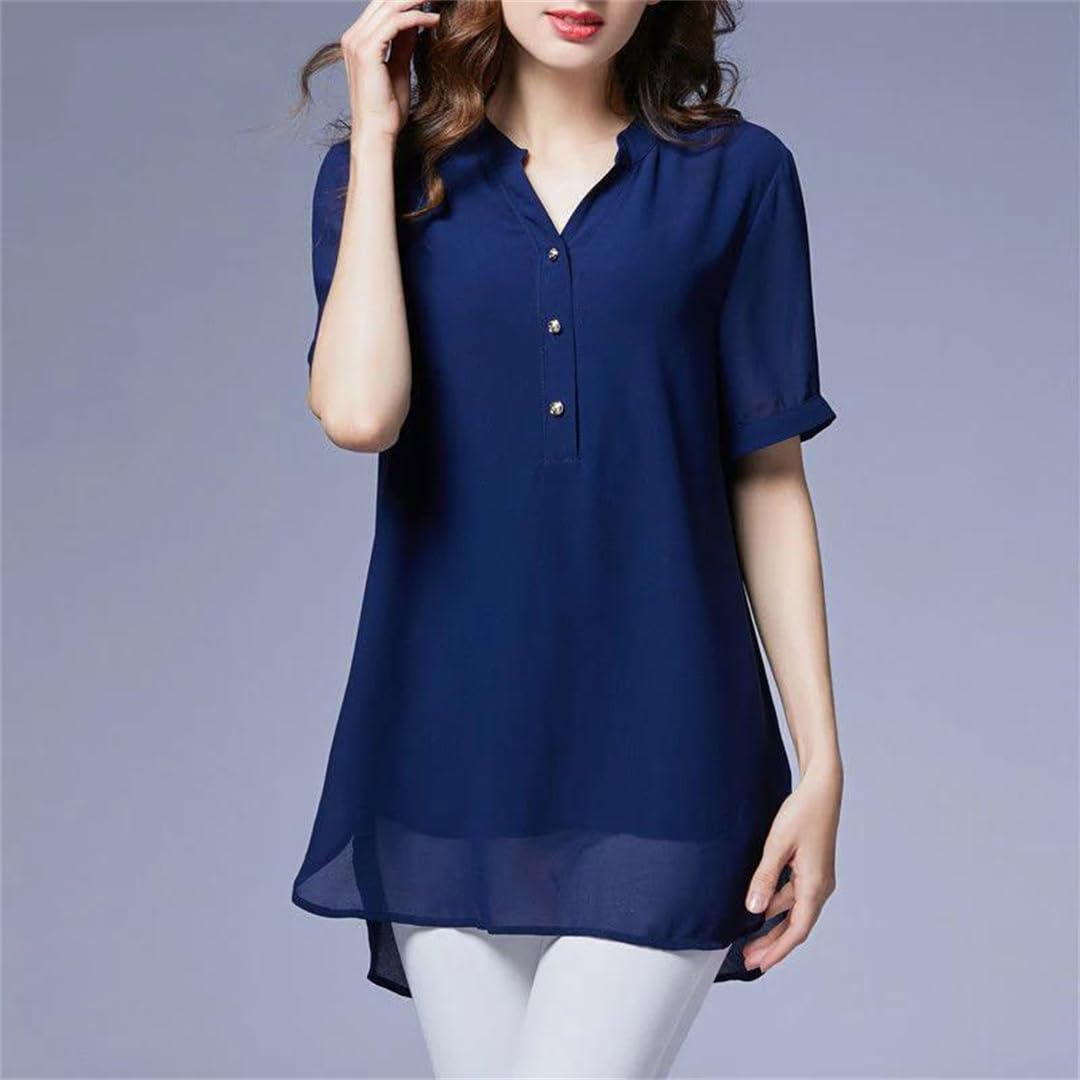Camicette da donna con scollo a V, casual, a maniche corte, estive, irregolari, a tunica