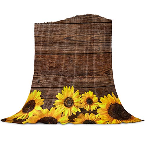Lusweet Fuzzy Fluffy Throw Blanket Wooden Board Sunflowers Brown Yellow Flannel Fleece Blanket For Sofa Couch And Bedroom Warm Soft Cozy Plush Lightweight Bedding Blanket For Kids Adults 40X50Inches #TOP6