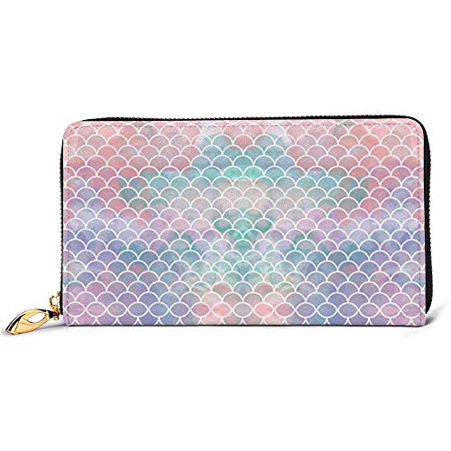 Preisvergleich Produktbild Jacque Dusk Ledergeldbörse Aquarell Meerjungfrau Waage Brieftaschen Für Männer Frauen Lange Leder Scheckheft Kartenhalter Geldbörse Reißverschluss Schnalle Elegante Kupplung Damen Geldbörse