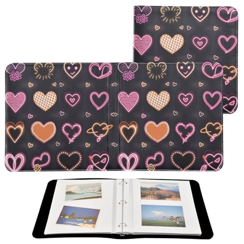 Álbum de fotos adhesivo DIY scrapbook con tapa de cuero PU, diseño de corazones, 3 anillas, 40 páginas, 11.8 x 11.2 pulgadas miniatura 2