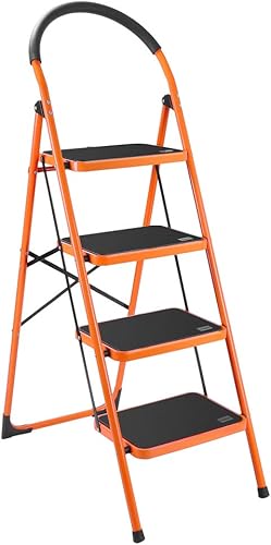 LUISLADDERS Escalera de 4 escalones con barandillas, taburete plegable con pedal antideslizante ampliado, escalera ligera de 400 libras, plegable en