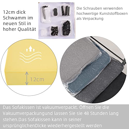 Mingone Sofa 3 Sitzer Sofa Couch Metall Sofa Sessel Modern Gepolsterter mit Leinen Soff Wohnzimmer,Taupe 170cm – Bild 7