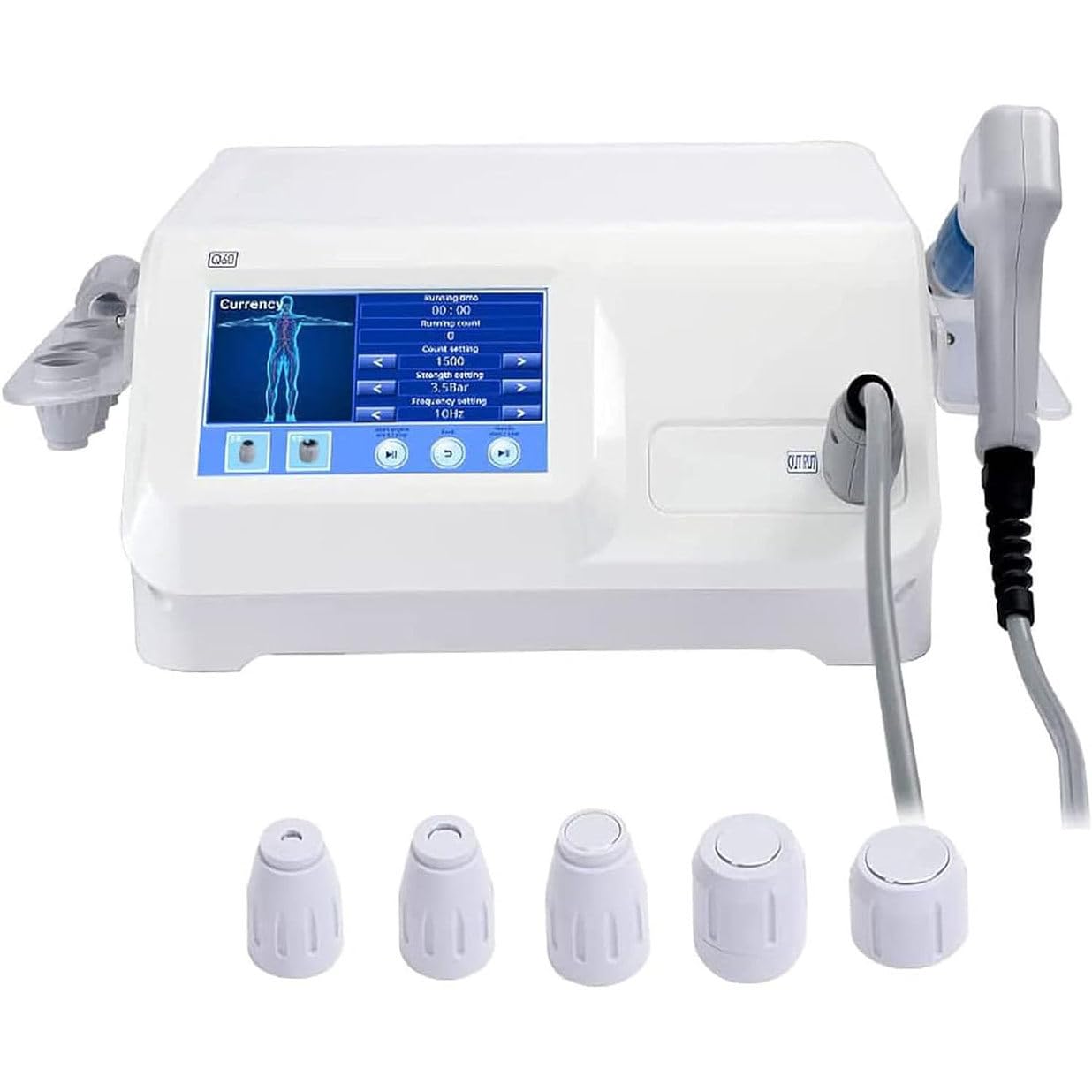 Extracorporeal Shockwave T herapy Machine for E D Therapy Electromagnetic Physiotherapy Equipment with 5 Massager Heads Muscle Massager
