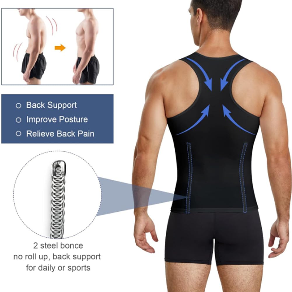 Herren Kompressionsbody Shaper Abnehmen Weste Enges Tank Top Shirt Bauchkontrolle Unterwäsche(Weiß-Groß