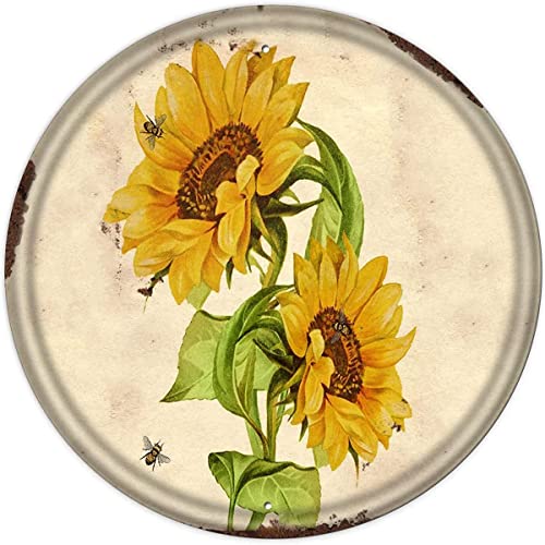 Nichpedr Nostalgia Plates Sunflower & Bee Summer Wall Decor Farmhouse Decor for Home Cafes Office Store Pubs Club Sign Gift Plaque Circle Sign 12x12 Inch