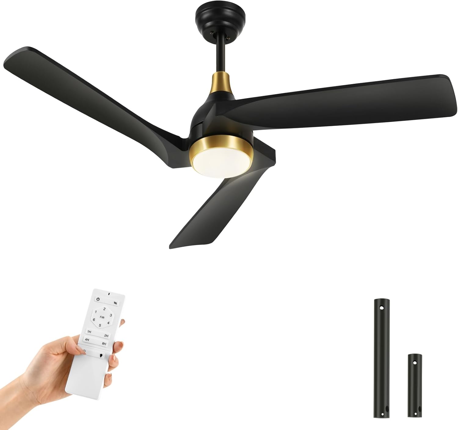YITAHOME 52 Inch Black Gold Ceiling Fan with lights Remote Control, Dimmable 3-Color LED, Solid Wood Blades Modern Ceiling Fan for Indoor Outdoor with Reversible Quiet Motor 3 Blades Black 3 Blades