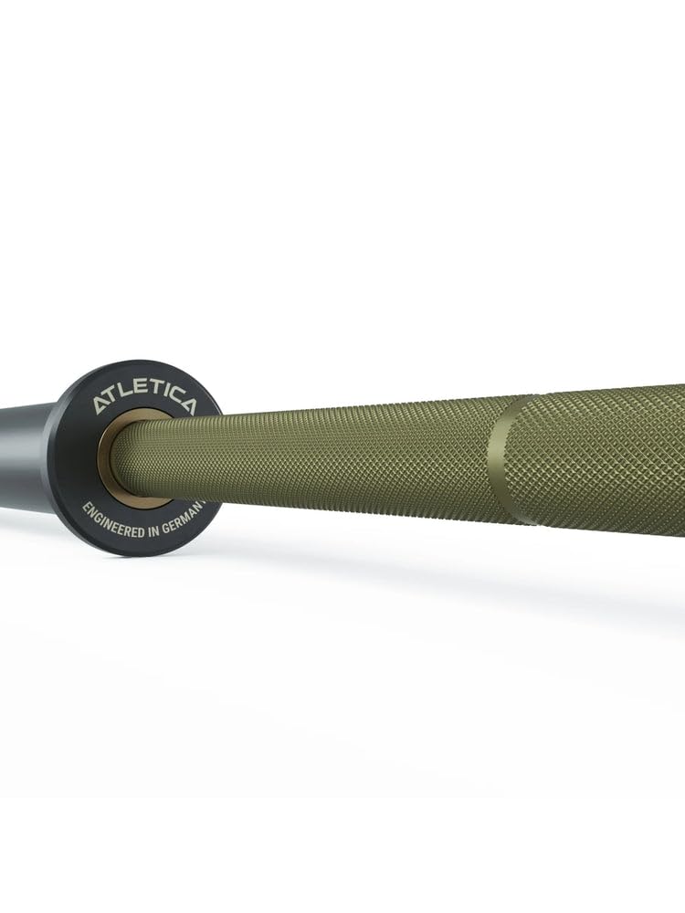 Atletica Set de Barre Olympique | Beta Powerlifting | Barre d'haltères Powerlifting | Disques Bumper de 190 kg | Colliers Pro | Couleur de la Barre d'haltères Beta Powerlifting: Vert Militaire
