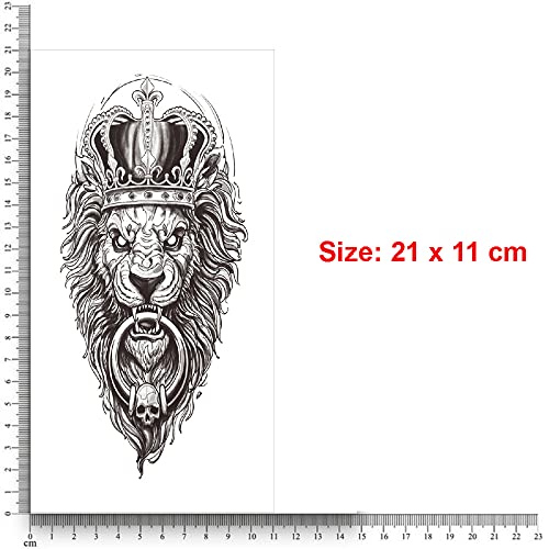 Image of S.A.V.I Temporary Tattoo Stickers, Crown on Lion Ring in Mouth Tattoo Pattern For Men, Women, Tattoo For Hand Arm, Size 21x11cm - 1Pc.