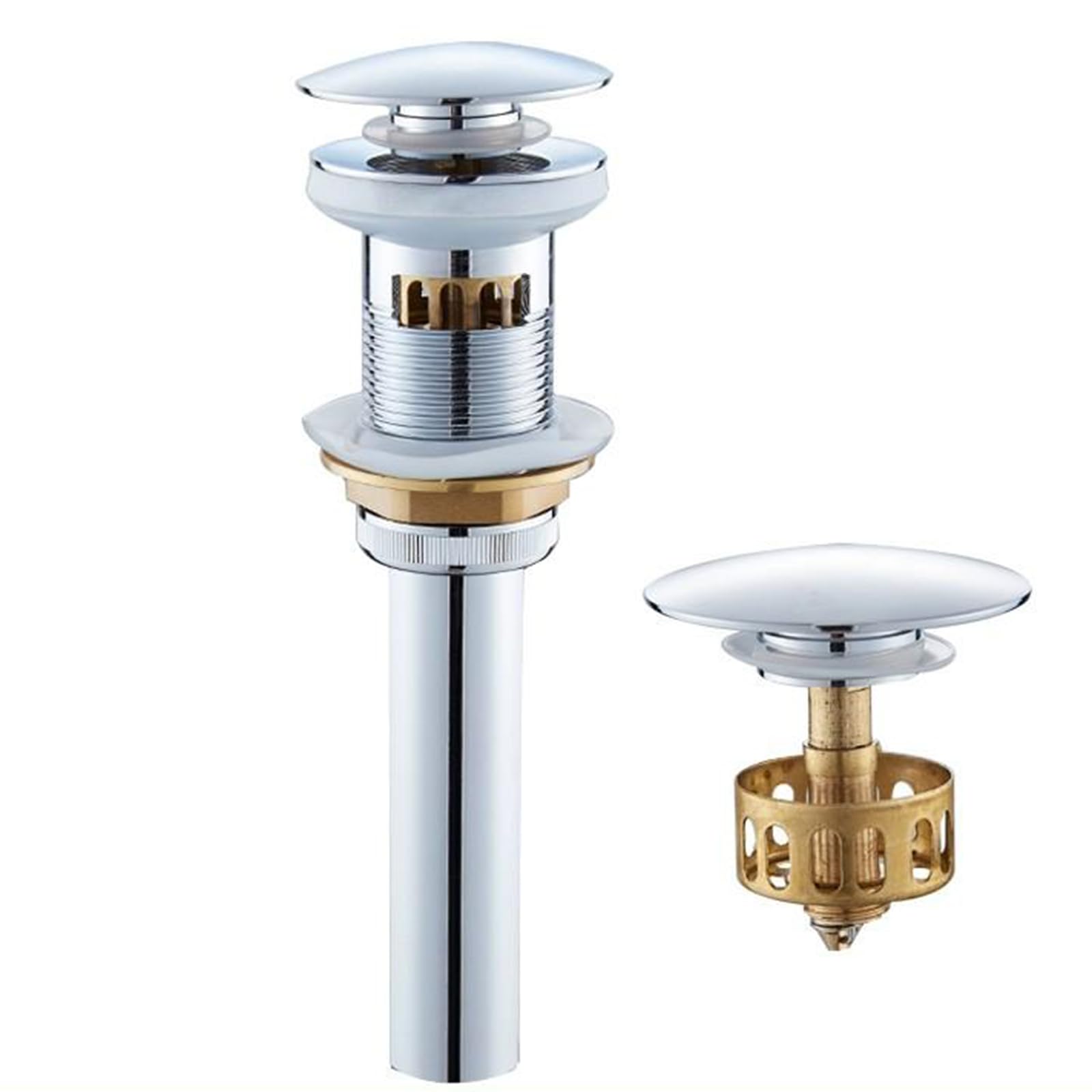 Valvula Desague Lavabo Click Clack Pop-Up Universal Desague Lavabo Desagüe Automático Antiolor con Cesta Válvula Tapon Pop Up Lavabo plata