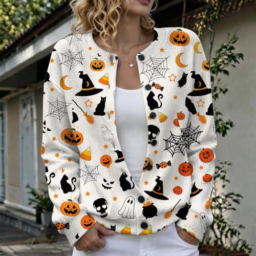 Halloween Sweaters for Women Pumpkin Cardigan Ghost Print Fall Clothes 2026 - image 2