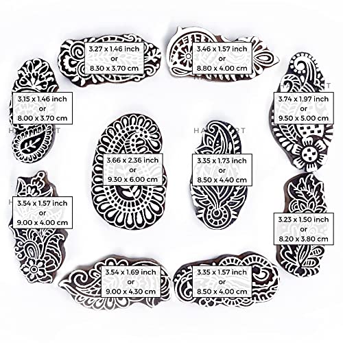 Image of Hashcart | Set of 10 | Paisely and Floral Design Wooden Blocks Stamps, Wooden Blocks for Block Printing, Craft Kids Tattoo Henna Fabric Textile Paper Clay Pottery Hand-Carved