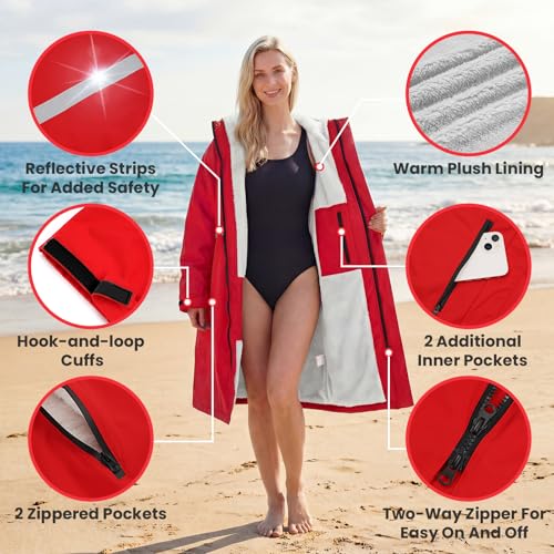Image of Owntop Swim Parka Adult Kids | Waterproof & Quick-dry | 2-Way Zipper | Oversized Hooded Changing Robe for Beach Pool