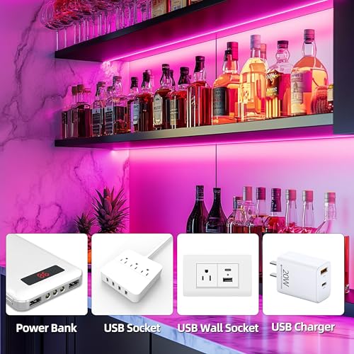 Image of 5V USB LED Cob Pink Strip Light Key Switch Bedroom 3.28ft LEDs Flexible self-Adhesive Light Strip for Stairs, Wardrobe, Kitchen, Mirror, Bedroom, Bar Cabinet