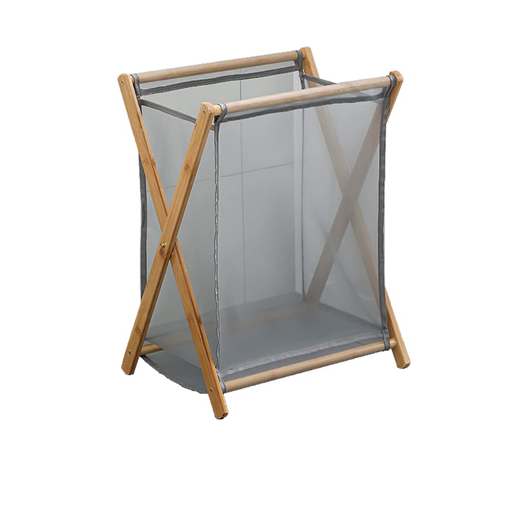 Bamboo Wood X-Frame Laundry Hamper Collapsible Dirty Clothes Laundry Basket Foldable Storage for Household