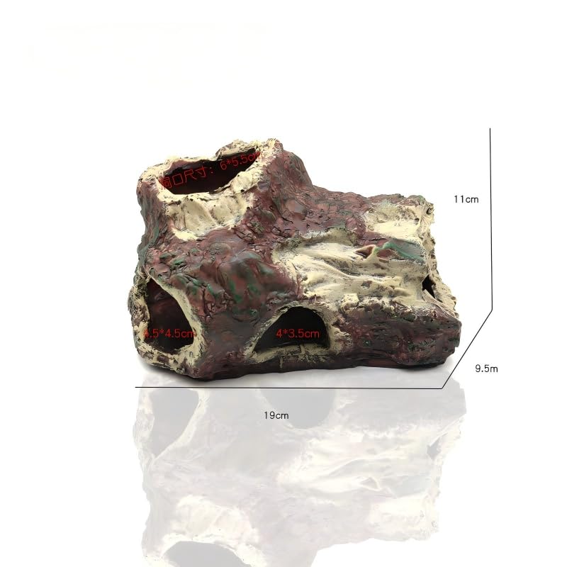 Decoración de Cueva de Acuario, escondite de Resina para pecera con múltiples Aberturas, Accesorios para Acuario, 19 cm x 9,5 cm x 11 cm