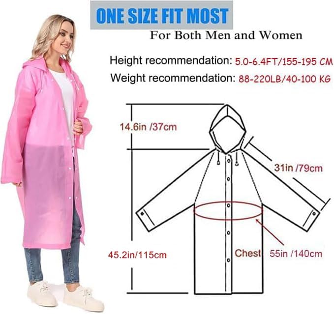 Miniatura 2 de Chubasquero, paquete de 2 ponchos de lluvia para hombres, mujeres y adultos, abrigo impermeable portátil reutilizable con capucha
