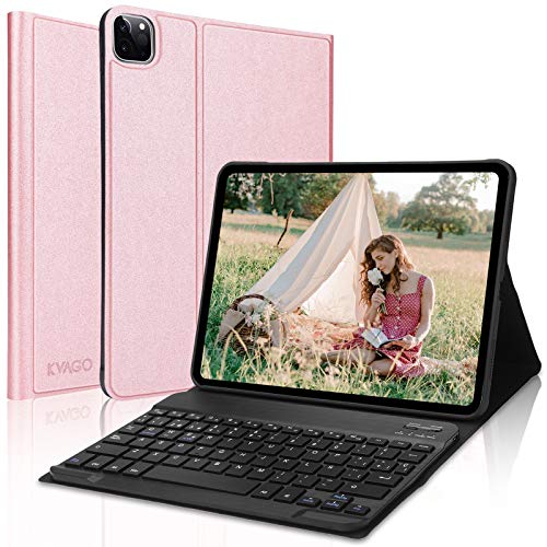 KVAGO Teclado con Funda para iPad Pro 11 2020/2018,Bluetooth Teclado Diseño en Español(Incluyen el ñ) con Inteligente Ultrafino Anti-Scratch Cover Funda para iPad Pro 11 2020/2018,Oro Rosa