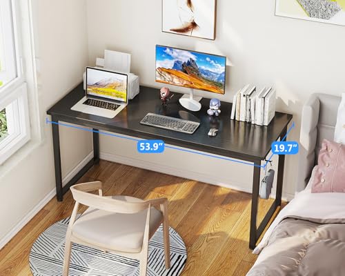 Image of Casaottima 54 Inch Computer Desk for Home Office, Study Writing Table for Small Spaces, Simple Modern Desk with Headphone Hooks, Black