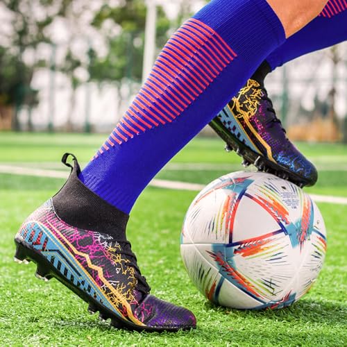 Image of Soccer Cleats Mens High Tops Football Cleats Professional Athletic | soft breathable synthetic leather,anti-slip studded outsole,training and competition cleats men