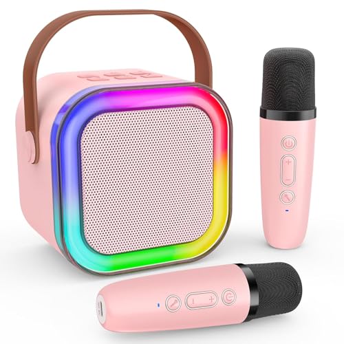 Image of Karaoke Machine with Wireless Mic, Bluetooth, RGB Lights & 5 Voice Effects - Portable Sound System for Home, Parties & Outdoors (2 MIC Pink)