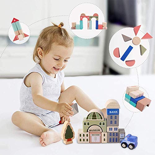 Umbresen UMBRESEN027 115 Pcs Wooden City Building Blocks Set, Colorful Stacking Preschool Educational Toys thumb #3