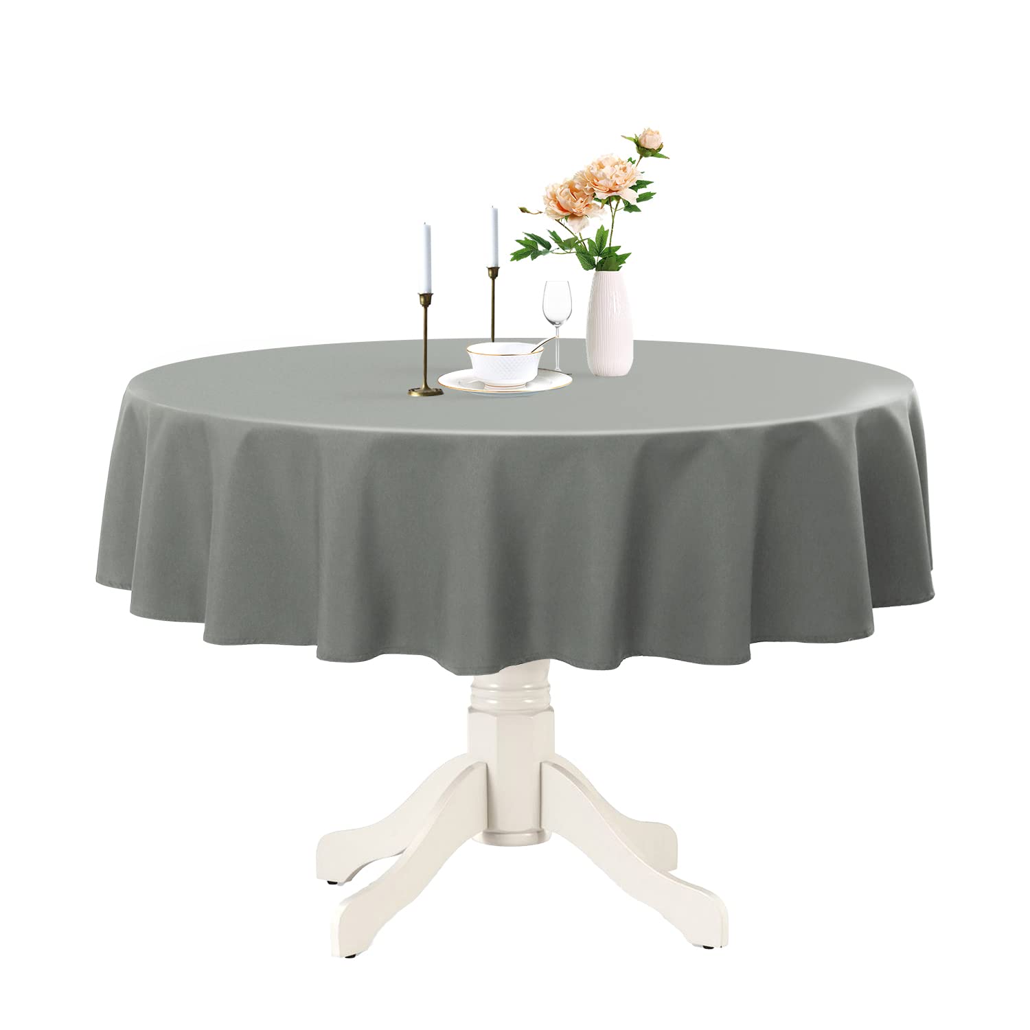 Romanstile Mantel redondo impermeable, manteles resistentes a las manchas, lavables, sin arrugas, de poliéster, cubiertas de mesa para cocina, comedor, fiesta, boda, interior y exterior - Gris claro