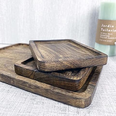 Cherish Home 100% Mango Wood Tray Set of 3 Boards for Serving or Food Display - Real Wood, Rectangular, Brown Cover