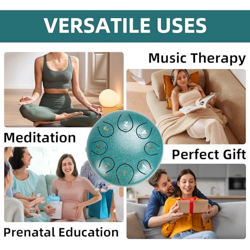 Image of Rain Drum for Outside, 6 Inch 8 Note Steel Tongue Drum, C Major Togue Drum Rain Chime, Steel Drum for Kids Adults, with Mallets, Music Book