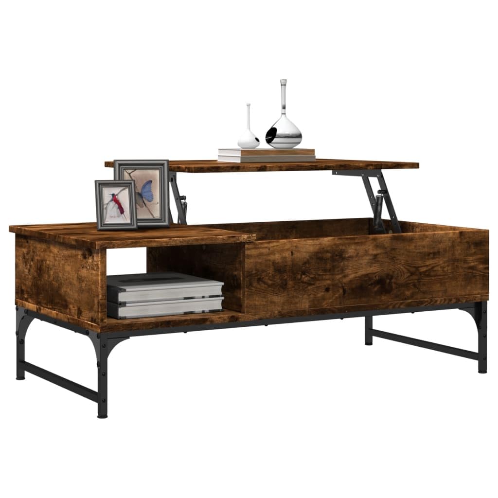 Homgoday Table basse en chêne fumé 100 x 50 x 35 cm en bois d'ingénierie et métal, table d'appoint pour salon, salle de réception d'invités, chambre à coucher et mobilier de bureau