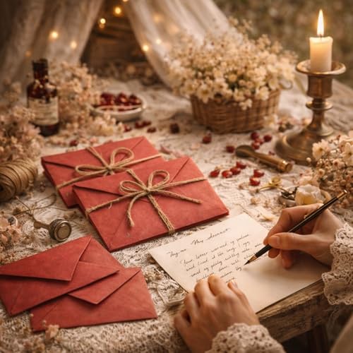 Image of Celebrations Red Paper Envelopes for Valentine's Day & Romantic Messages, Vintage Envelope For Wedding Cards, Greeting Cards, Love Notes, Handwritten Notes & Love Letters - Pack Of 10