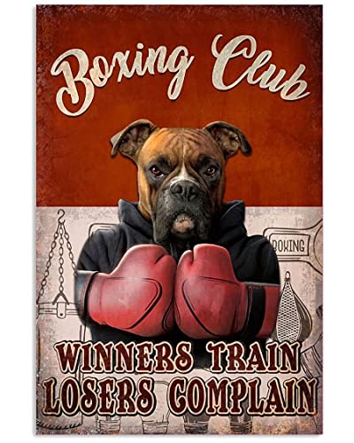 Retro Style Metal Sign Boxing Club, Winners Train Losers Complain Metal Funny Tin Sign Bar Coffee Home Kitchen Room Art Wall Plaque Decor Gift Outdoor Indoor Retro Vintage Mural 8x12 Inch -  Geuuki