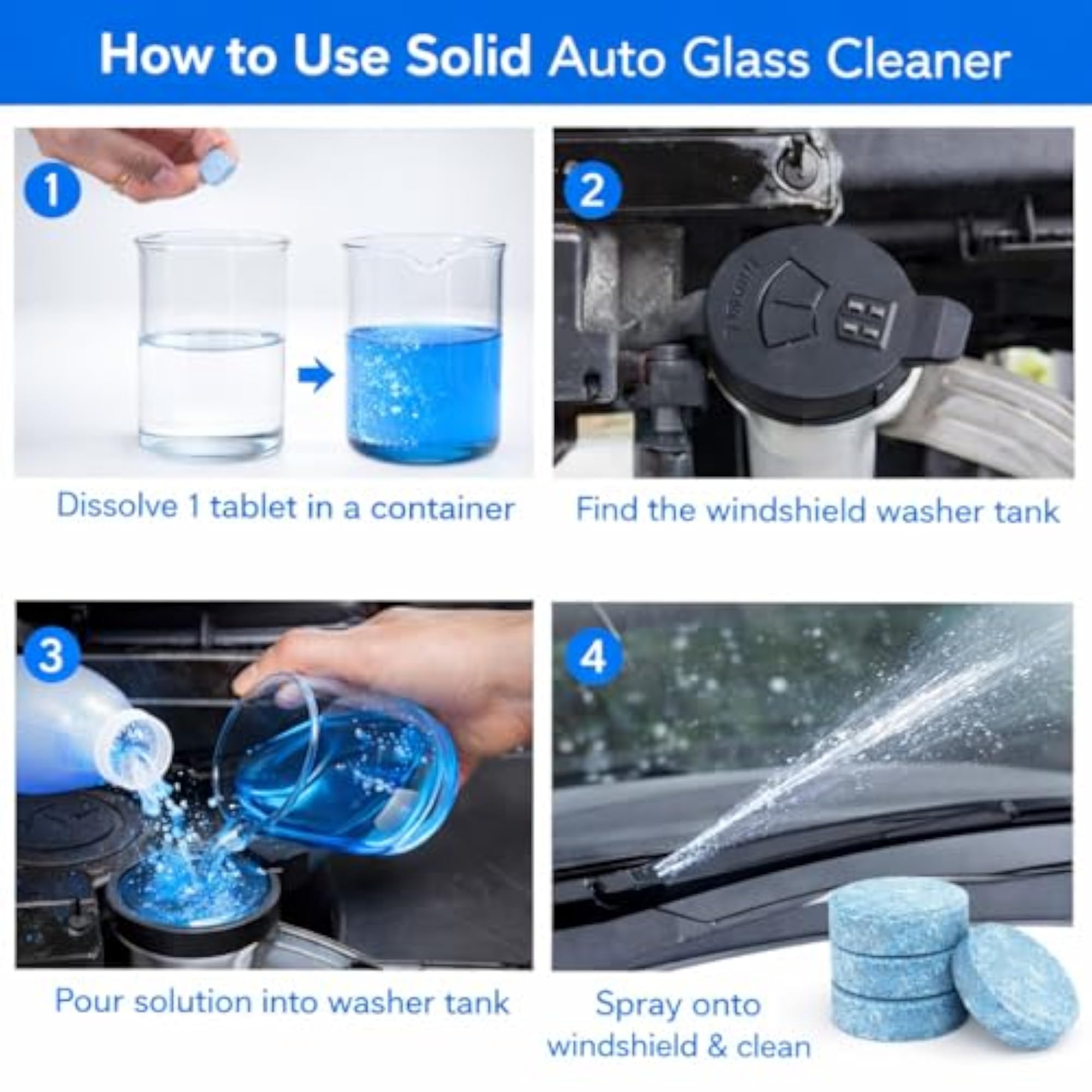 Solid Auto Glass Cleaner Tablets for Windshield