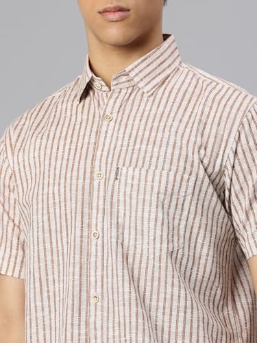 Image of Majestic Man Men's Pure Cotton Striped Half Sleeve Slim Fit Casual Shirt for Men