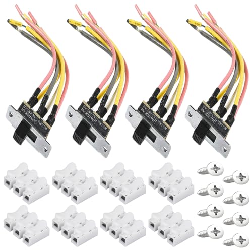Xiatiaosann 4 Pcs Interruptor de palanca para ventilador de techo Interruptor direccional de montaje 18AWG 6A 125V / 3A 250V (ZE-209-22) Interruptor deslizante de repuesto con conector