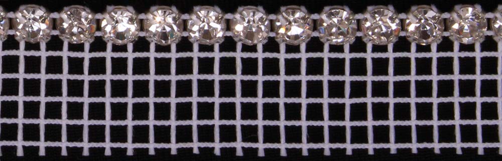 5/8" Wide Faux Rhinestone Trim - Single Row of Faux Rhinestones on Silver Metal Banding with Mesh Lip Decorative Trim Trimming by The Yard (M216.07)