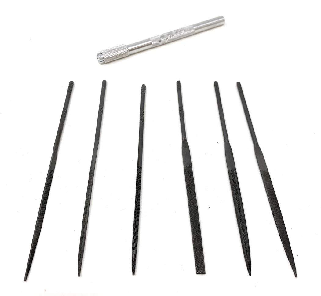 Excel Blades Mini-Nadelfeilen-Set – gehärteter legierter Stahl, inklusive flacher, quadratischer, dreieckiger, runder und halbrunder Feilen mit Aluminium-Griff aus den USA